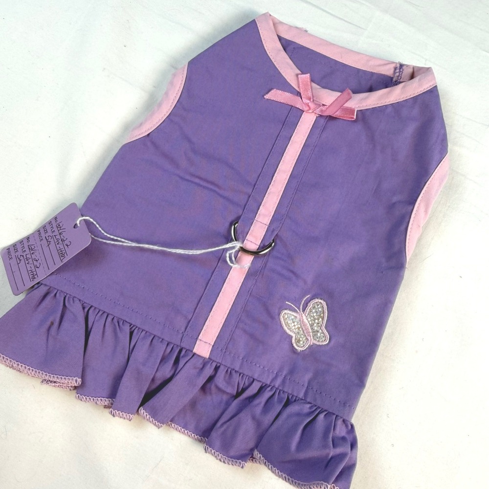 Boutique Butterfly Dog Dress Sm Purple Pink Harness D-Ring Pet Apparel NWT‎
